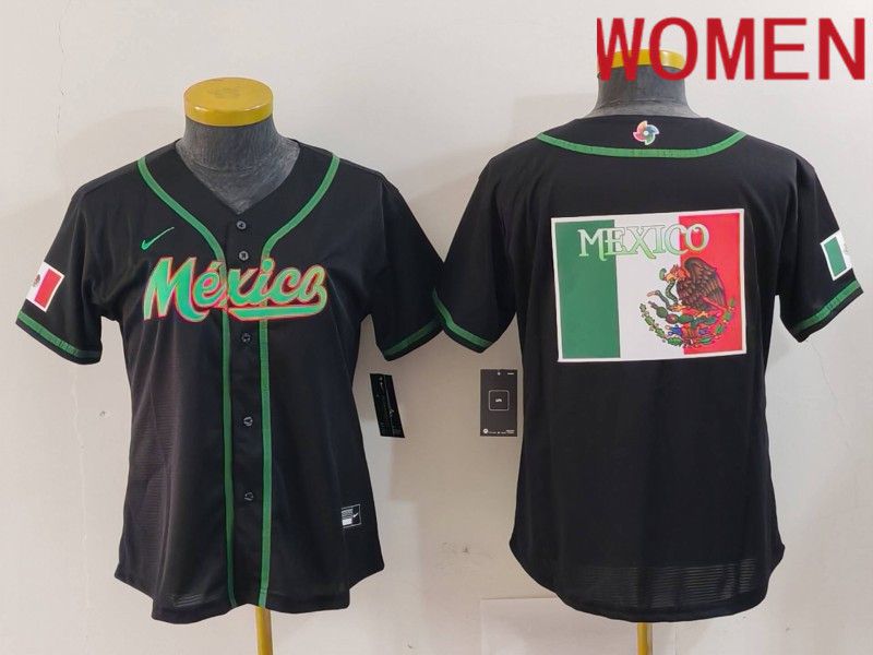 Women 2024 World Cub Mexico Blank Black Nike MLB Jersey style 7->youth mlb jersey->Youth Jersey